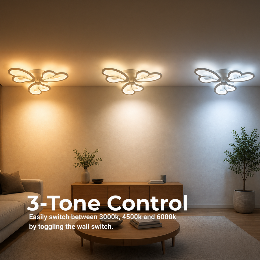 Lustra LED cu telecomanda BLOSSOM 40W, 3 Petale, lumina Rece/Calda/Neutra, Dimabila, Alb