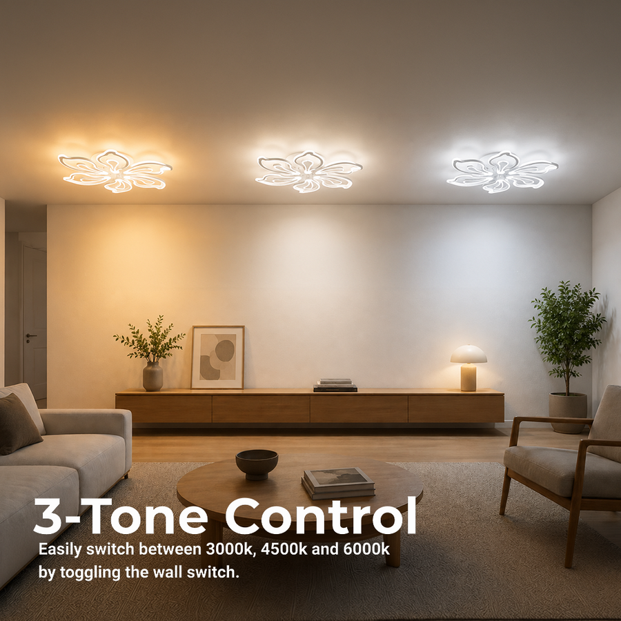 Lustra LED cu telecomanda GLORIOSA 95W, 5 Petale, lumina Rece/Calda/Neutra, Dimabila, Alb