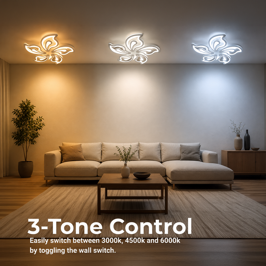 Lustra LED cu telecomanda LILY 86W, 5 Elemente, lumina Rece/Calda/Neutra, Dimabila, Alb