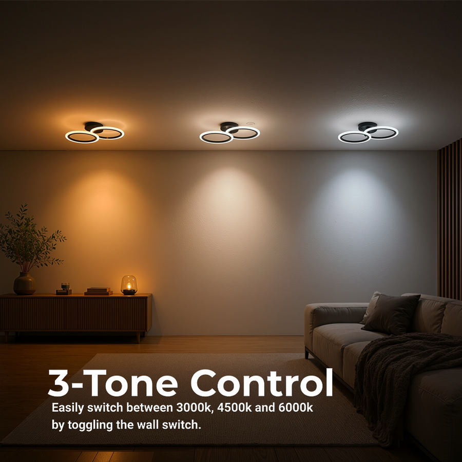 Lustra LED cu telecomanda BETTY 27W, 2 Cercuri, lumina Rece/Calda/Neutra, Dimabila, Negru