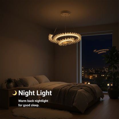 Lustra LED cu Telecomanda  LT188WH, Cristal si Metal, 40W, Dimabila, Inaltime Reglabila, Lumina Rece/Calda/Neutra, Iluminat Luxos