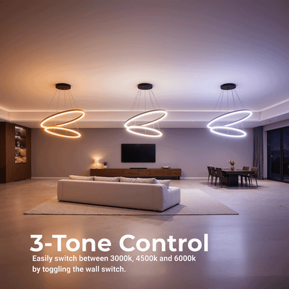 Lustra LED suspendata cu Telecomanda CASIANA 40W, 2 Cercuri, Lumina Rece/Calda/Neutra 3000K/4000K/6000K, Dimabila, Negru, Inaltime Reglabila, Metal si Acril