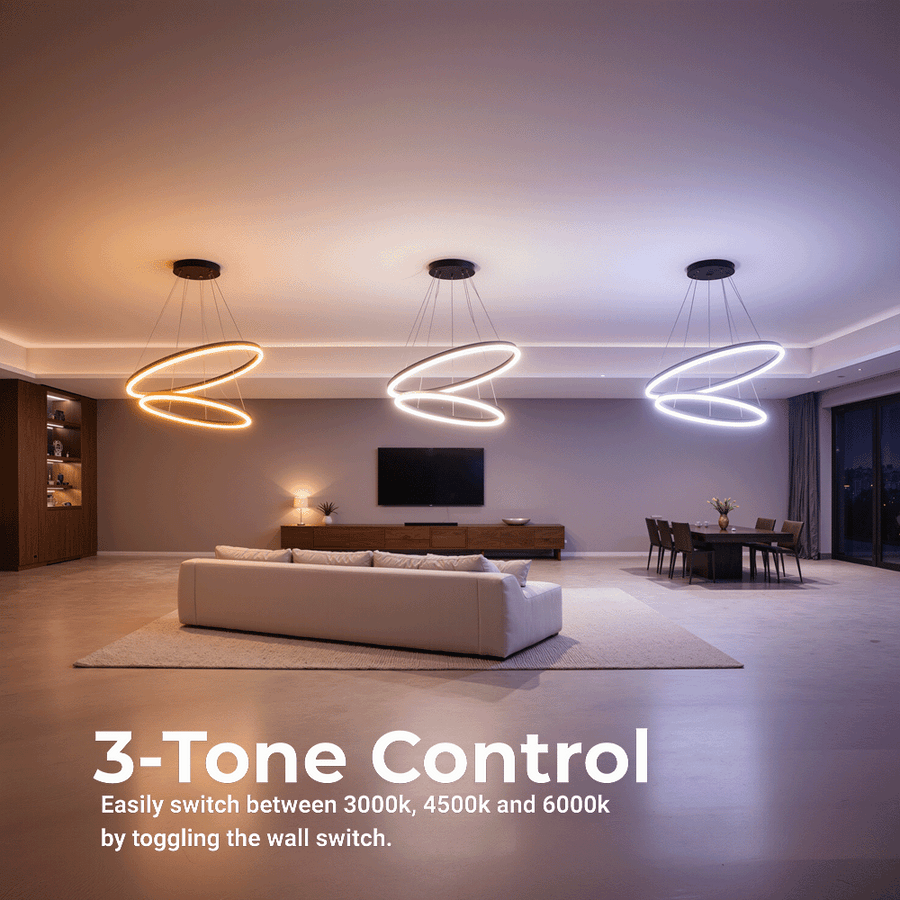 Lustra LED suspendata cu Telecomanda CASIANA 40W, 2 Cercuri, Lumina Rece/Calda/Neutra 3000K/4000K/6000K, Dimabila, Negru, Inaltime Reglabila, Metal si Acril