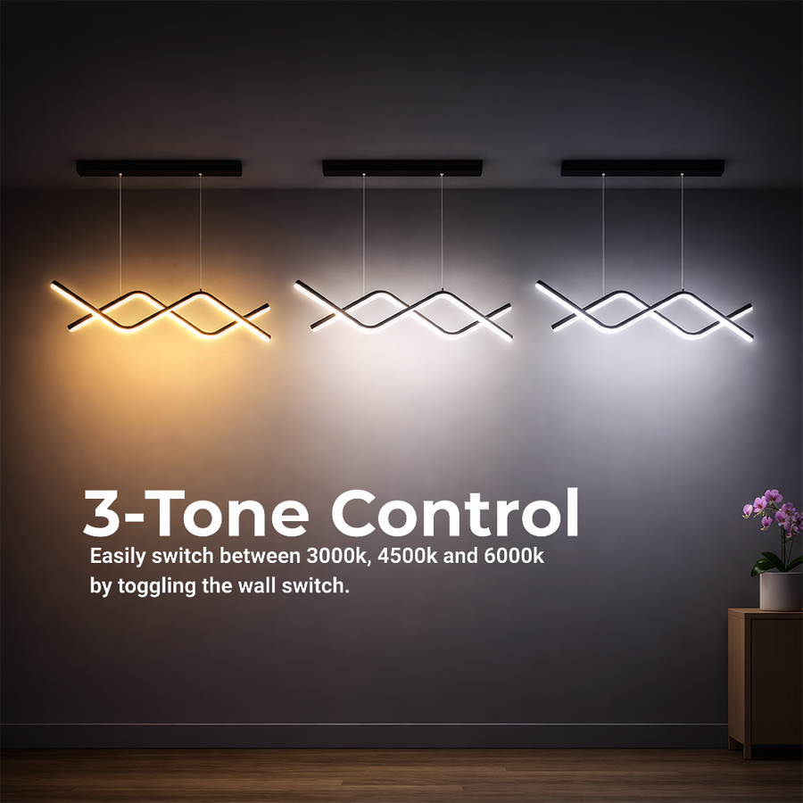 Lustra LED suspendata cu telecomanda ZIGZAG 27W, lumina Rece/Calda/Neutra, Dimabila, Negru, Inaltime Reglabila