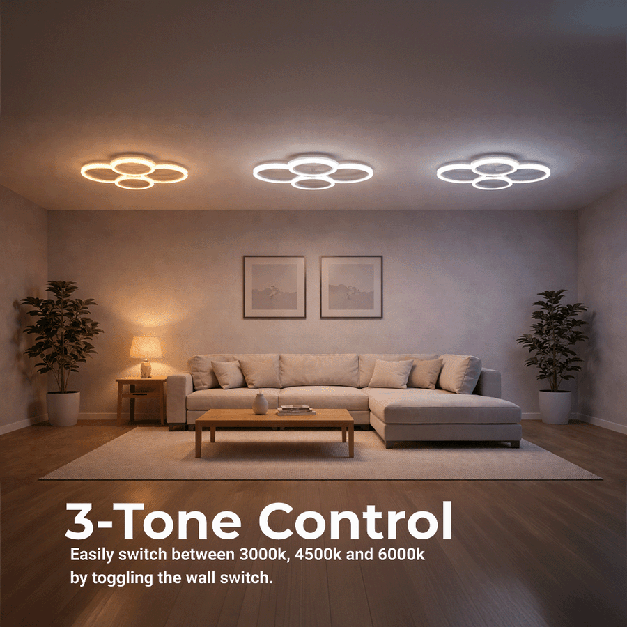 Lustra LED cu telecomanda  BETTY 43W, 4 Cercuri, lumina Rece/Calda/Neutra, Dimabila, Alb