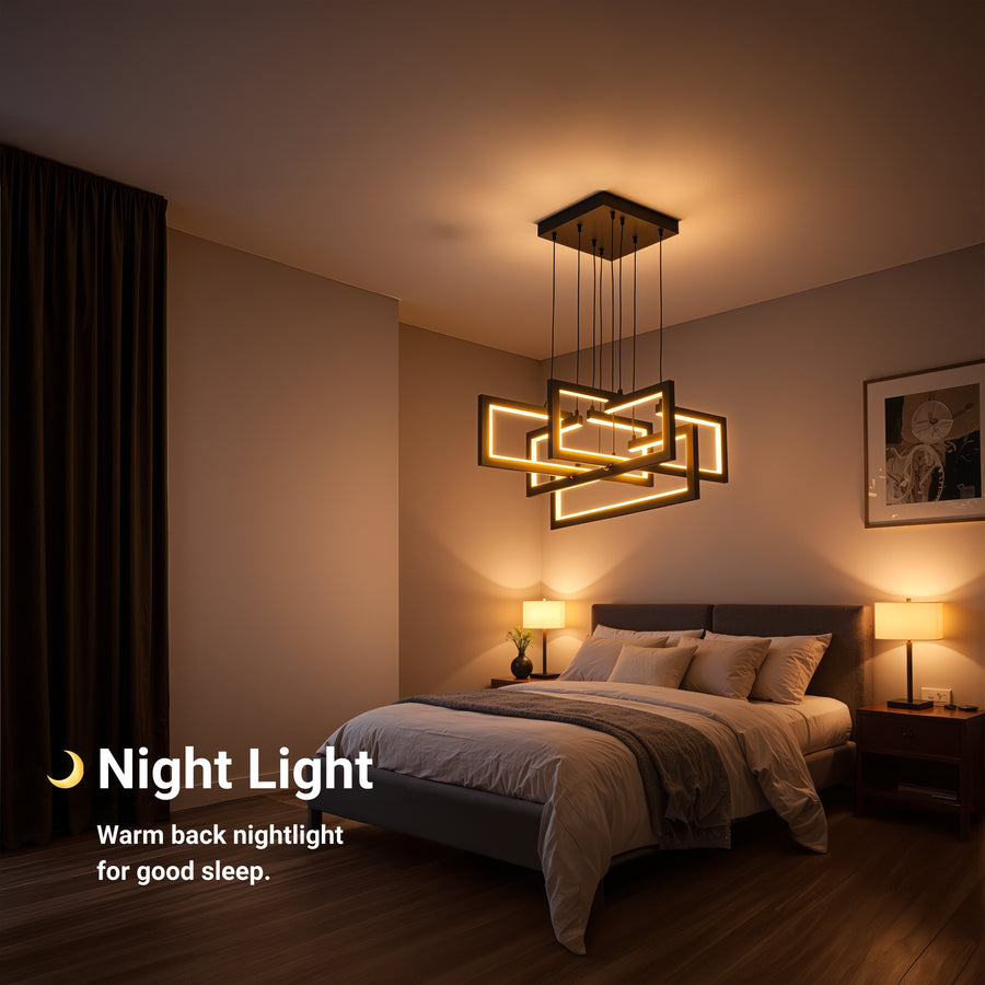 Lustra LED cu telecomanda ,Suspendata 96W, 4 Elemente, lumina Rece/Calda/Neutra, Dimabila, Inaltime Reglabila, Negru