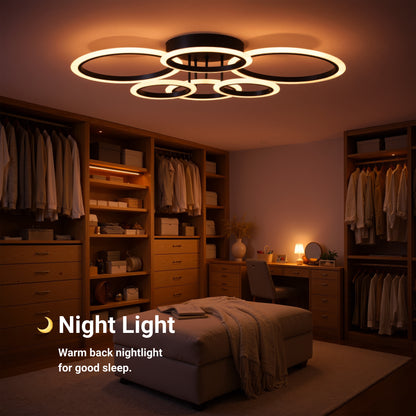 Lustra LED cu telecomanda BETTY 82W, 6 Cercuri, lumina Rece/Calda/Neutra, Dimabila, Negru