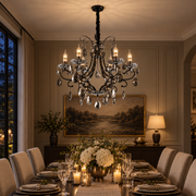 Candelabru Cristal BARO Regalis, Φ80cm, 8xE14, Inaltime Reglabila, Metal si Cristal, Negru
