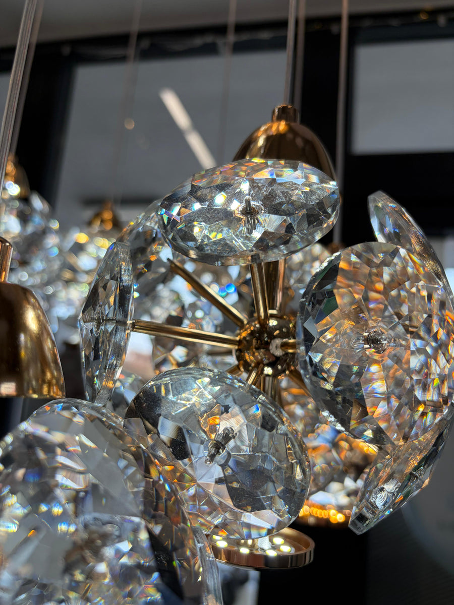 Candelabru Cristal LED KILKENNY Culmino, 144W, Lumina Neutra, Diametru 60cm, Auriu