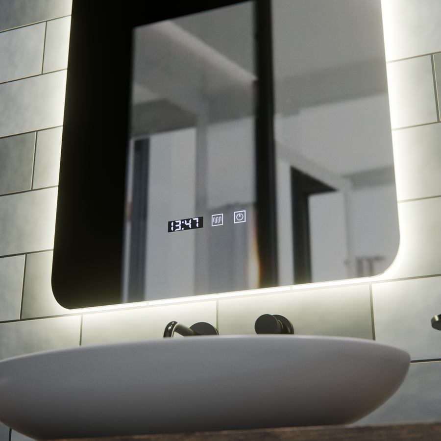 Oglinda LED Dreptunghiulara ARTAR Touch, 60X80cm, Sistem Dezaburire, Dimabila, Ceas si Temperatura, Lumina Calda Neutra Rece 3000K/4000K/6000K