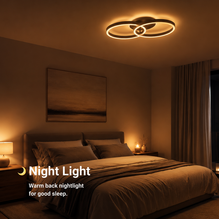 Lustra LED cu telecomanda RIGA LILITH 34W, 2 Cercuri, lumina Rece/Calda/Neutra, Dimabila, Negru