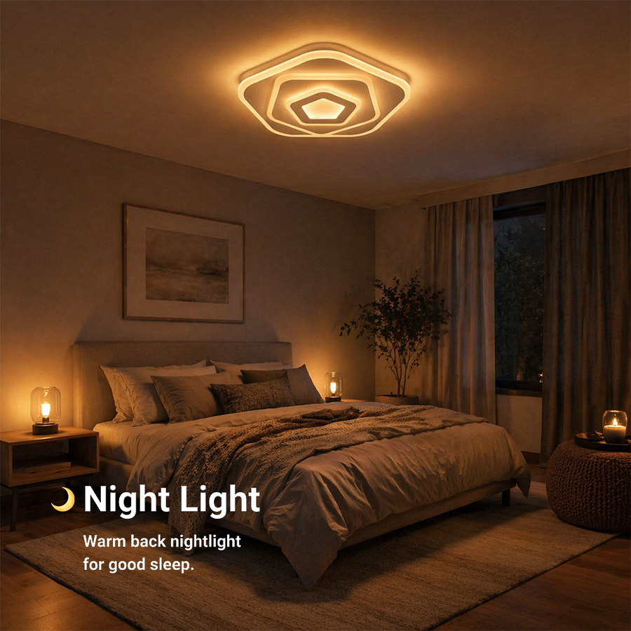 Lustra LED cu Telecomanda PENTAGON 59W, 40cm, Lumina Rece/Calda/Neutra 3000K/4000K/6000K, Alb, Metal si Acril