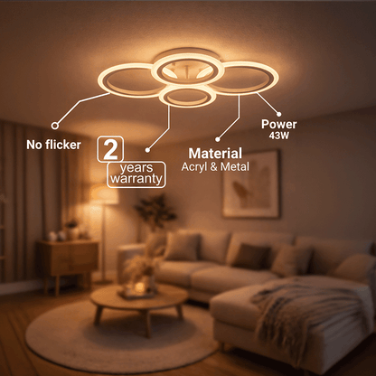 Lustra LED cu telecomanda  BETTY 43W, 4 Cercuri, lumina Rece/Calda/Neutra, Dimabila, Alb