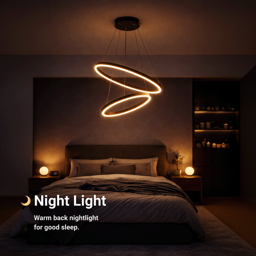 Lustra LED suspendata cu Telecomanda CASIANA 40W, 2 Cercuri, Lumina Rece/Calda/Neutra 3000K/4000K/6000K, Dimabila, Negru, Inaltime Reglabila, Metal si Acril