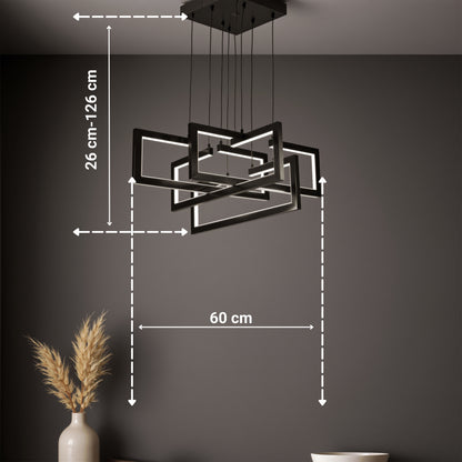 Lustra LED cu telecomanda ,Suspendata 96W, 4 Elemente, lumina Rece/Calda/Neutra, Dimabila, Inaltime Reglabila, Negru