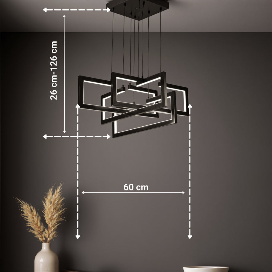 Lustra LED cu telecomanda ,Suspendata 96W, 4 Elemente, lumina Rece/Calda/Neutra, Dimabila, Inaltime Reglabila, Negru