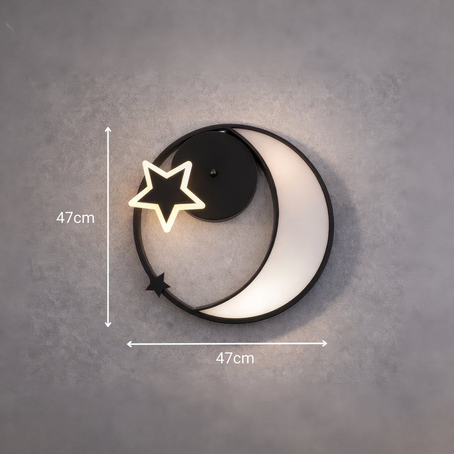 Lustra LED cu telecomanda ALYONA 44W, Luna si Stea, lumina Rece/Calda/Neutra, Dimabila, Negru