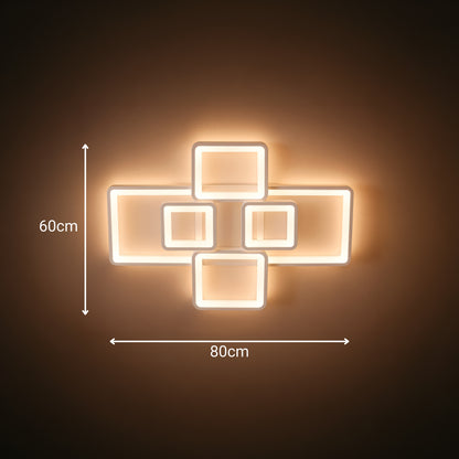 Lustra LED cu telecomanda ELLA 119W, 6 Patrate, lumina Rece/Calda/Neutra, Dimabila, Alb
