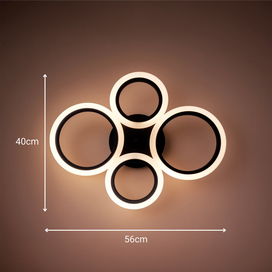 Lustra LED cu telecomanda BETTY 43W, 4 Cercuri, lumina Rece/Calda/Neutra, Dimabila, Negru