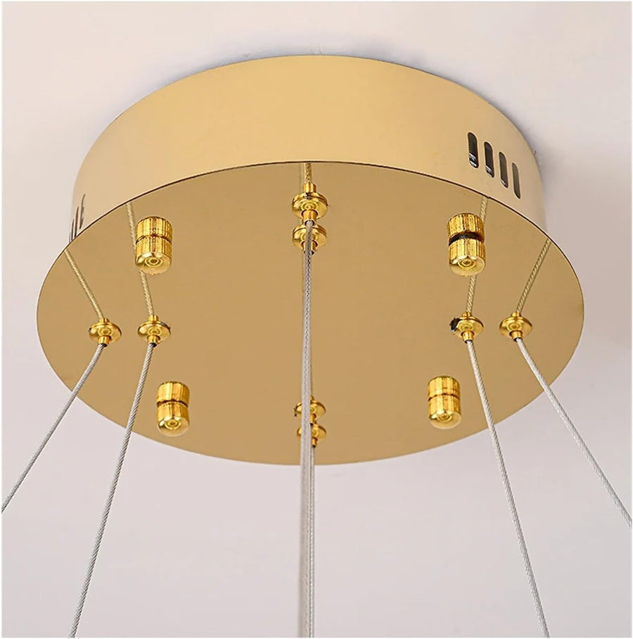 Lustra LED cu Telecomanda, LLC132/300GD, Cristal si Metal, 37W, 2 Cerc, Dimabila, 3000K/4000K/6000K, Iluminat Luxos