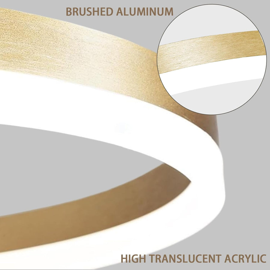 Lustra LED Suspendata, ANINA, 34W, 1 Cerc, Diametru 49cm, Lumina Rece/Calda/Neutra 3000K/4000K/6000K, Dimabila, Auriu Lucios Alb, Inaltime Reglabila, Metal si Acril