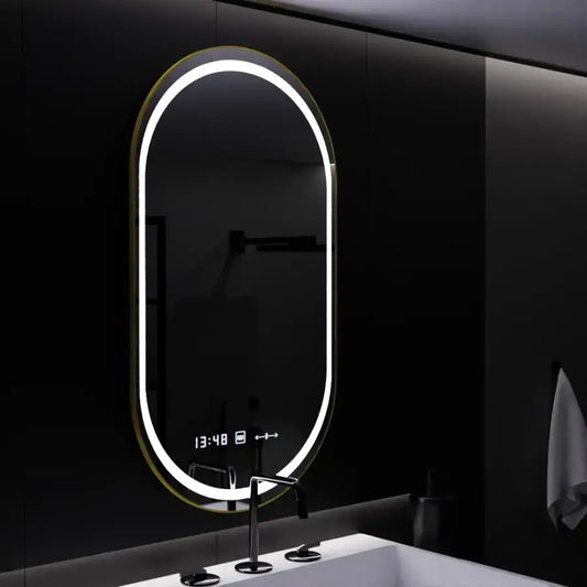 Oglinda LED Ovala, 50x80cm, Roven Senzor MotionGlow Marcello, Sistem Dezaburire, Ceas & Termometru, Dimabila