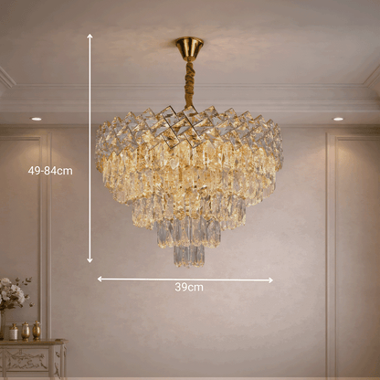 Candelabru Cristal WINDSOR Eleganza 8x E14, Diametru 39cm, Auriu Lucios, Inaltime Reglabila, Metal si Cristal
