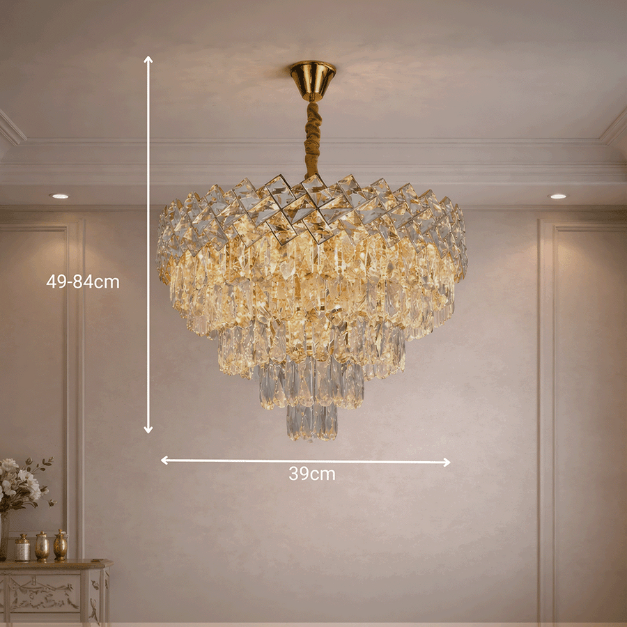 Candelabru Cristal WINDSOR Eleganza 8x E14, Diametru 39cm, Auriu Lucios, Inaltime Reglabila, Metal si Cristal