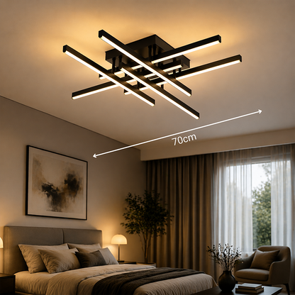 Lustra LED cu Telecomanda LINEX, 81W, 6 Elemente, Liniara, lumina Rece/Calda/Neutra, Dimabila, Negru