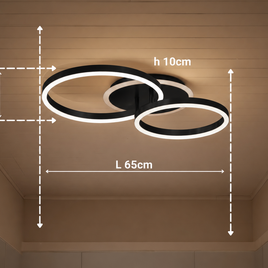 Lustra LED cu telecomanda RINOVA 66W, 2 Cercuri, lumina Rece/Calda/Neutra, Dimabila, Negru