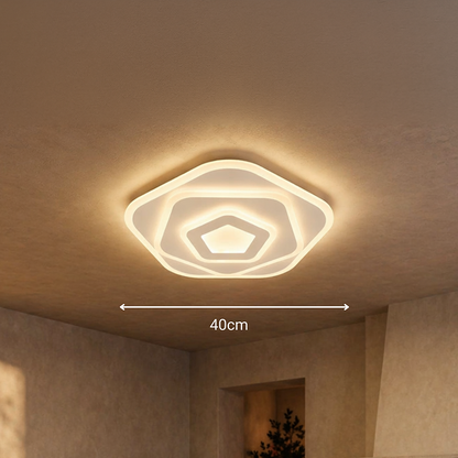 Lustra LED cu Telecomanda PENTAGON 59W, 40cm, Lumina Rece/Calda/Neutra 3000K/4000K/6000K, Alb, Metal si Acril