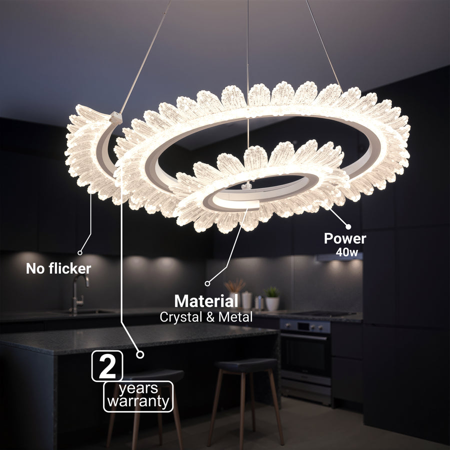 Lustra LED cu Telecomanda  LT188WH, Cristal si Metal, 40W, Dimabila, Inaltime Reglabila, Lumina Rece/Calda/Neutra, Iluminat Luxos