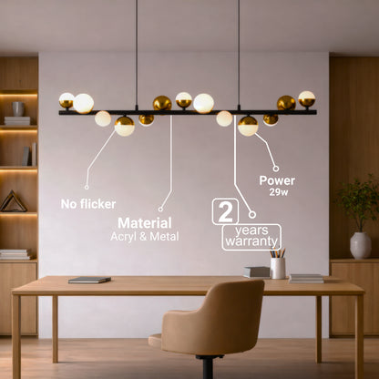 Lustră Suspendată LED Acril Aurion 29W cu Telecomandă, Dimabilă, Negru Auriu, Metal și Acril