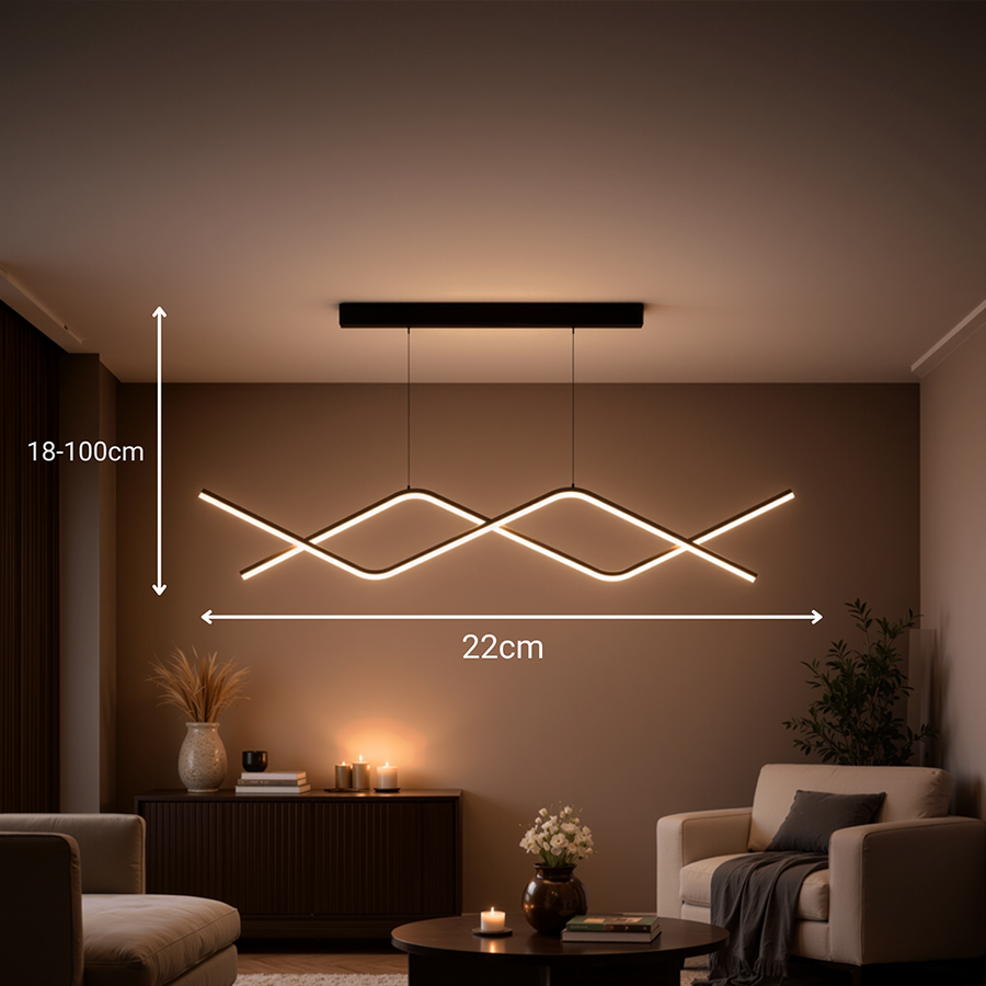 Lustra LED suspendata cu telecomanda ZIGZAG 27W, lumina Rece/Calda/Neutra, Dimabila, Negru, Inaltime Reglabila