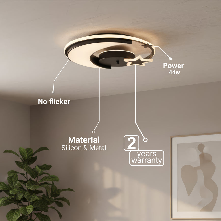 Lustra LED cu telecomanda ALYONA 44W, Luna si Stea, lumina Rece/Calda/Neutra, Dimabila, Negru