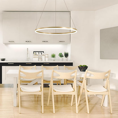 Lustra LED Suspendata, ANINA, 34W, 1 Cerc, Diametru 49cm, Lumina Rece/Calda/Neutra 3000K/4000K/6000K, Dimabila, Auriu Lucios Alb, Inaltime Reglabila, Metal si Acril