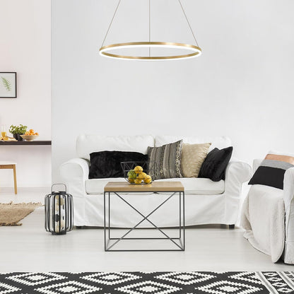 Lustra LED Suspendata, ANINA, 34W, 1 Cerc, Diametru 49cm, Lumina Rece/Calda/Neutra 3000K/4000K/6000K, Dimabila, Auriu Lucios Alb, Inaltime Reglabila, Metal si Acril