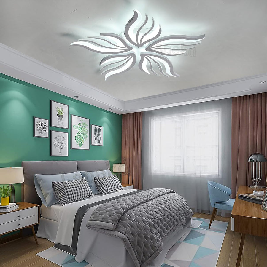 Lustra LED cu telecomanda SAKURA 60W, 5 Petale, lumina Rece/Calda/Neutra, Dimabila, Alb