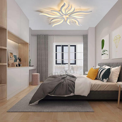 Lustra LED cu telecomanda SAKURA 60W, 5 Petale, lumina Rece/Calda/Neutra, Dimabila, Alb