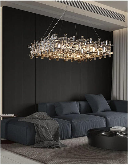 Candelabru Cristal RZ-2/500x500GD , 10xE14, Diametru 50cm, Auriu Lucios, Inaltime Reglabila, Design Elegant