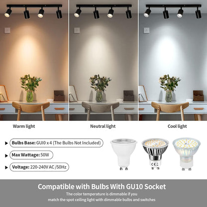 Lustra Clasica Moderna, LC500/4BK cu Proiector Liniar, 4XGU10, Metal, Negru