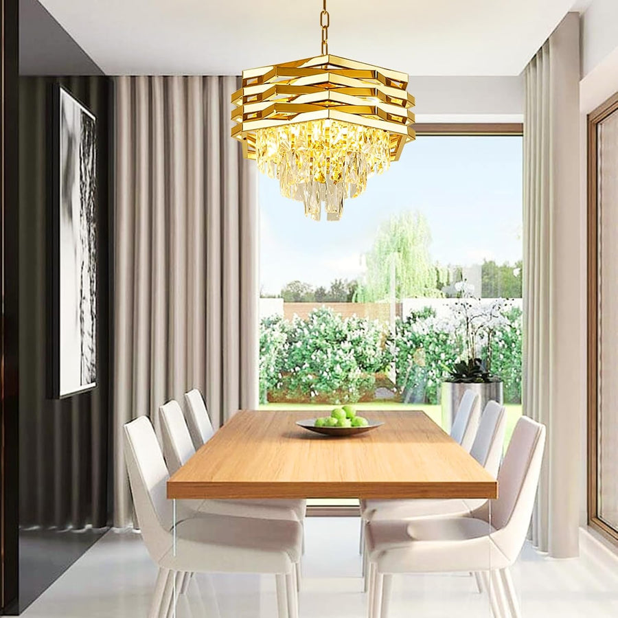 Candelabru Cristal HEXA Ø30cm 3xE14 Auriu Inaltime Reglabila