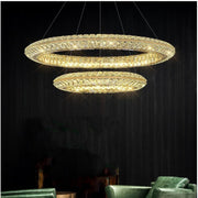 Lustra LED cu Telecomanda, LLC132/300GD, Cristal si Metal, 37W, 2 Cerc, Dimabila, 3000K/4000K/6000K, Iluminat Luxos