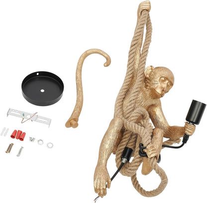 Lustra Suspendata Vintage, LV700, 1xE27, Maimuta, Sfoara si Metal, Suport Negru