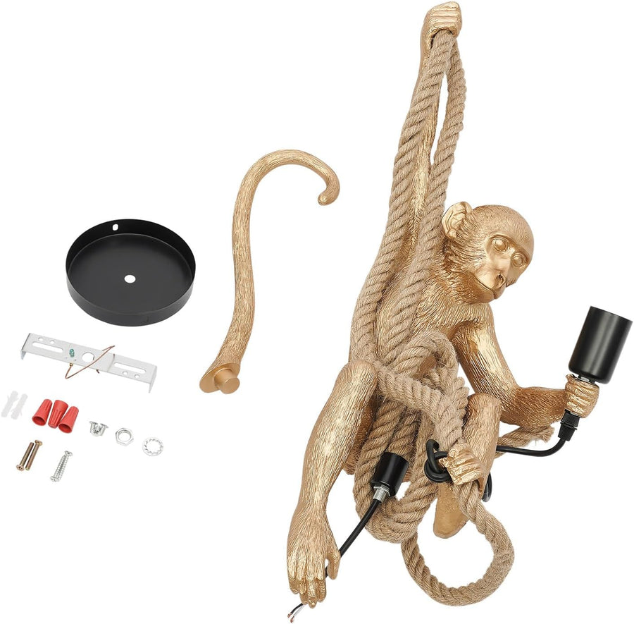 Lustra Suspendata Vintage, LV700, 1xE27, Maimuta, Sfoara si Metal, Suport Negru