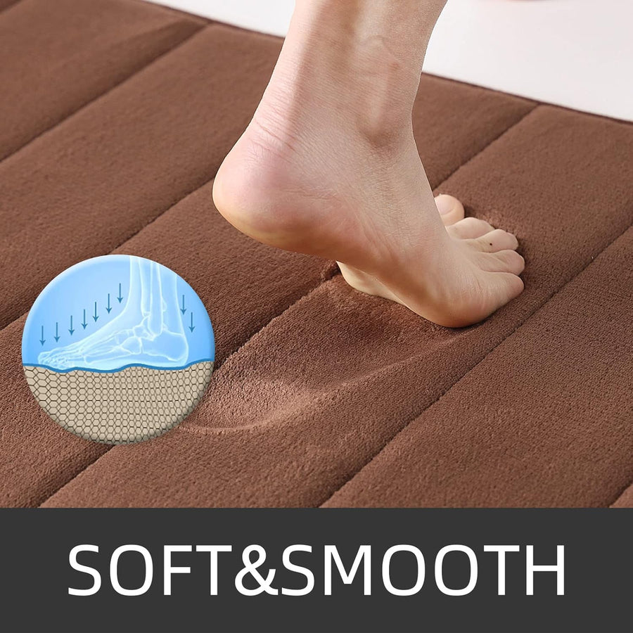 Covorase de Baie, 80x50 cm / 50x40 cm, Maro, Antiderapant, Absorbant, Set 2 bucati