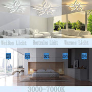 Lustra LED cu telecomanda SAKURA 60W, 5 Petale, lumina Rece/Calda/Neutra, Dimabila, Alb