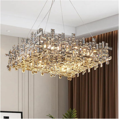 Candelabru Cristal RZ-2/500x500GD , 10xE14, Diametru 50cm, Auriu Lucios, Inaltime Reglabila, Design Elegant