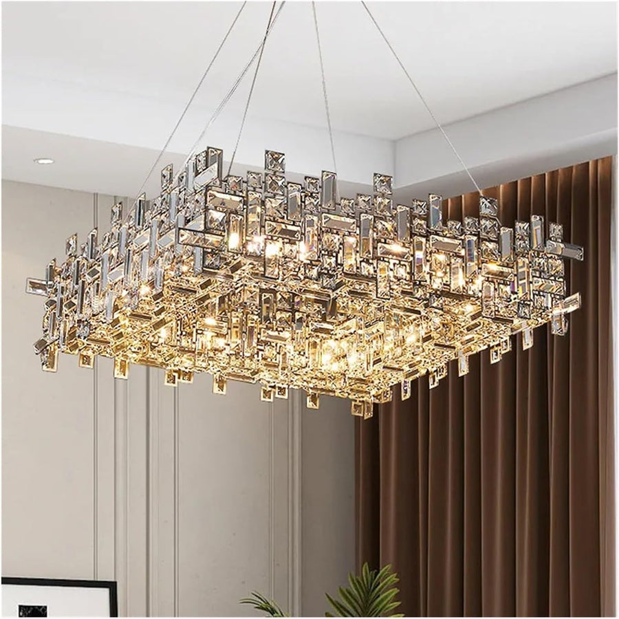 Candelabru Cristal RZ-2/500x500GD , 10xE14, Diametru 50cm, Auriu Lucios, Inaltime Reglabila, Design Elegant