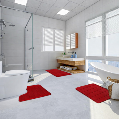 Covorase de Baie, 80x50 cm / 50x40 cm, Rosu, Antiderapant, Absorbant, Set 2 bucati